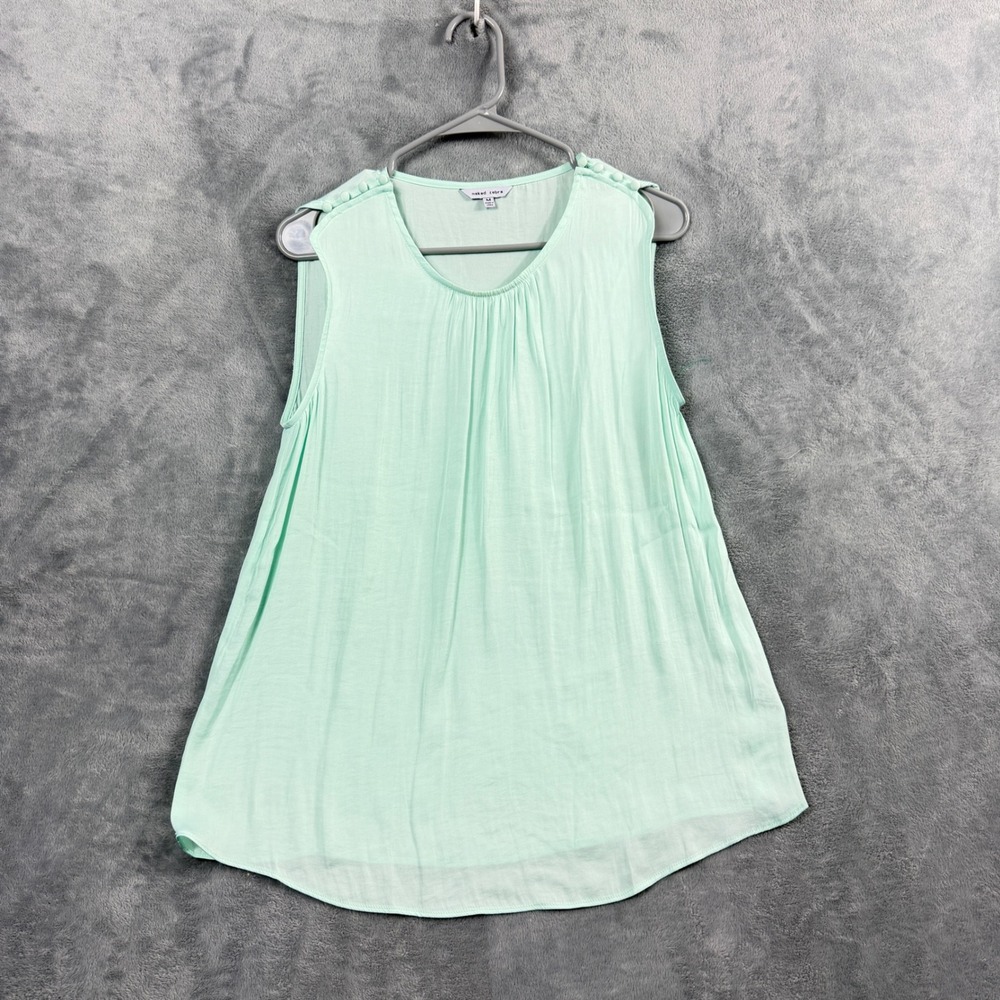 Naked Zebra Womens Medium Mint Green Tank Top Flowy Shoulder Button Blouse Boho